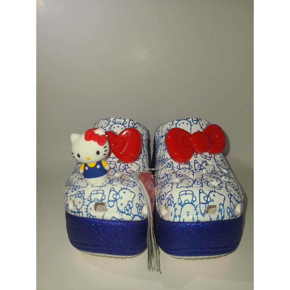 Hello Kitty Platform Crocs Super Cute Charms RARE Glittery Red Bows NEW Size 7
